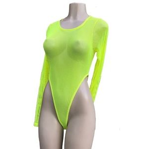 Hot Neon Yellow Mesh Net Summer Body Suit